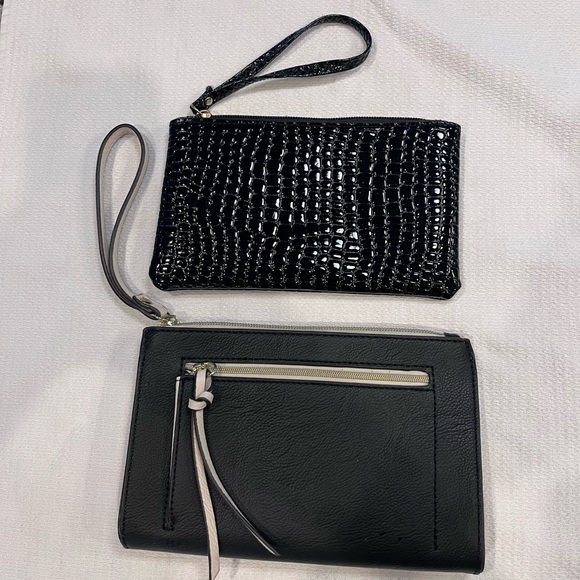 Bundle Lot of 2 Faux Leather Black Clutch Wristlets - Clean & EUC - Picture 1 of 6